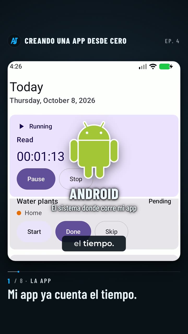 La app con un cronómetro corriendo
