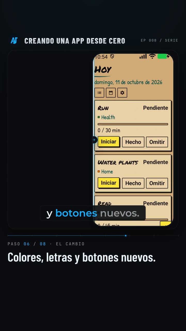 La app ahora, con el estilo de cuaderno de taller